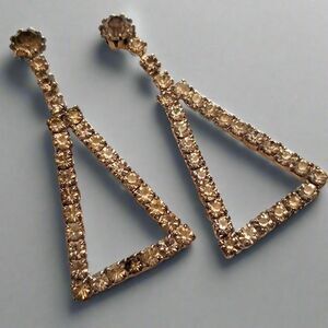 Vintage Rhinestone Triangle Dangle Earrings – Geometric Statement Jewelry